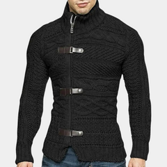 Geoffrey - Cable Knit Toggle Cardigan — Black