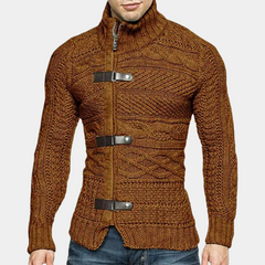 Geoffrey - Cable Knit Toggle Cardigan — Brown