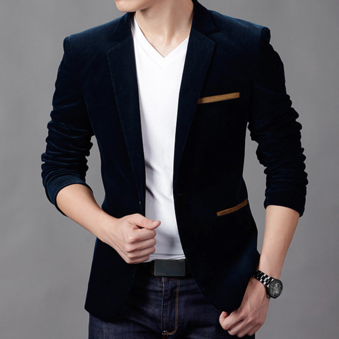 Gregory - Velvet Slim Fit Blazer — Navy blue