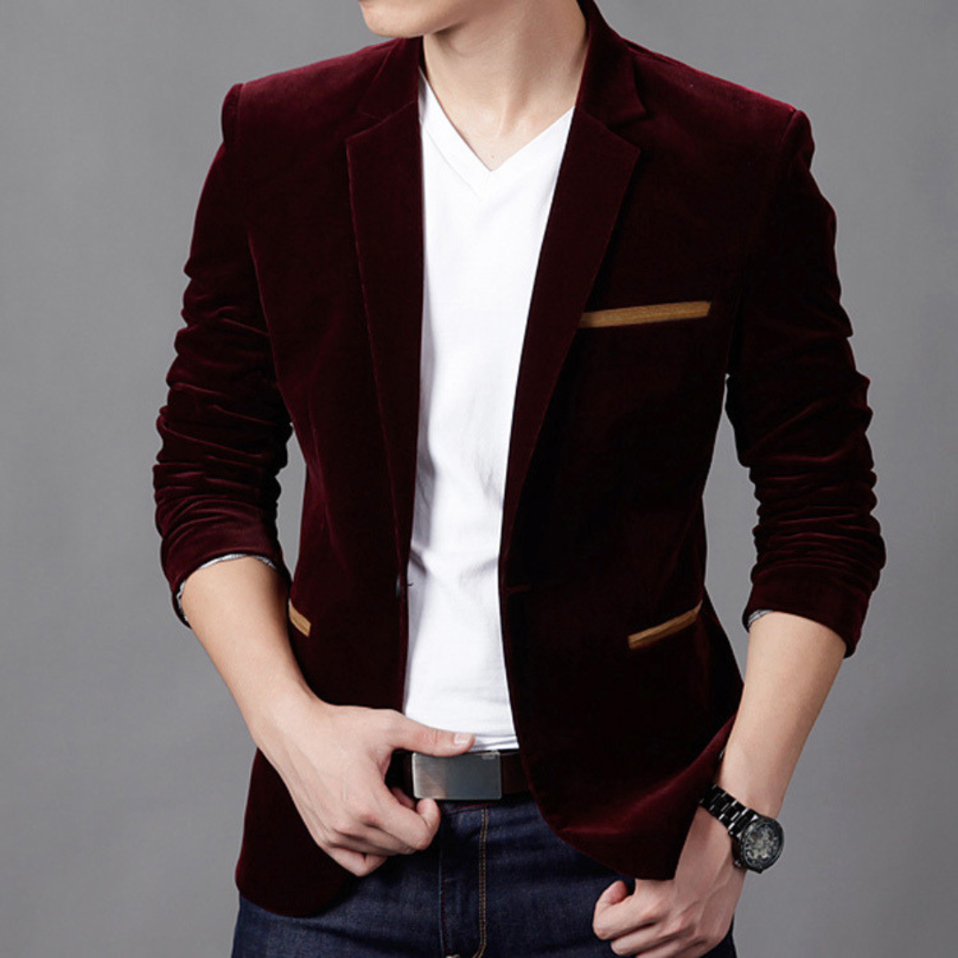 Gregory - Velvet Slim Fit Blazer — Red