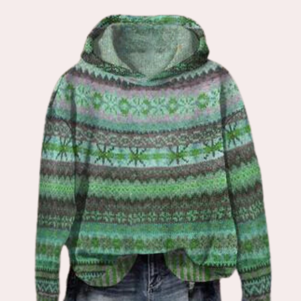 Tamara - Fair Isle Print Hoodie — Green