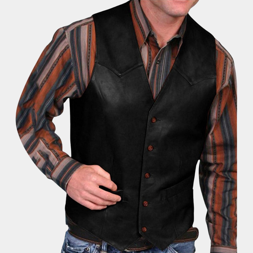 Warren - Leather Waistcoat — Black