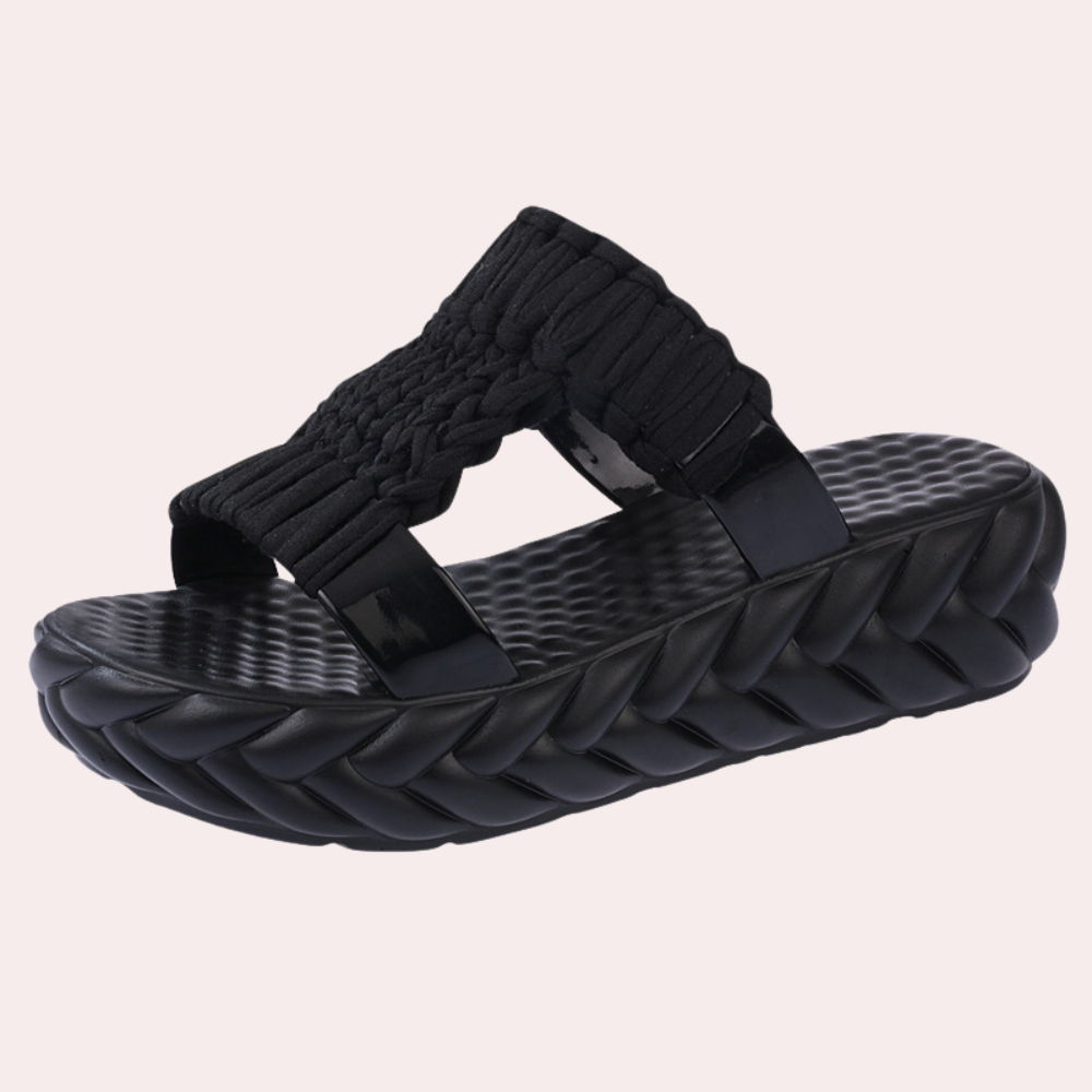 Raquel - Ruched Slide Sandals — Black