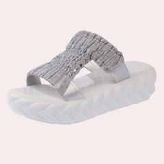 Raquel - Ruched Slide Sandals — Grey