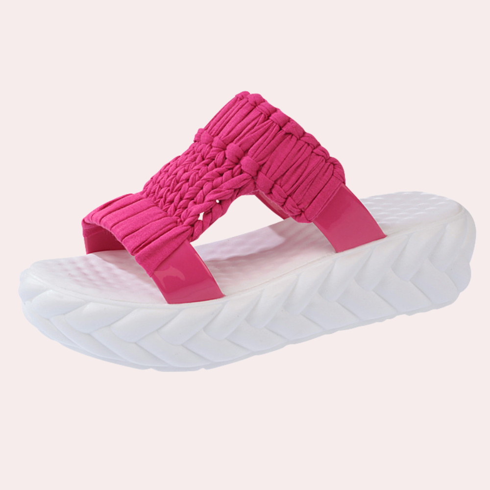 Raquel - Ruched Slide Sandals — Pink red