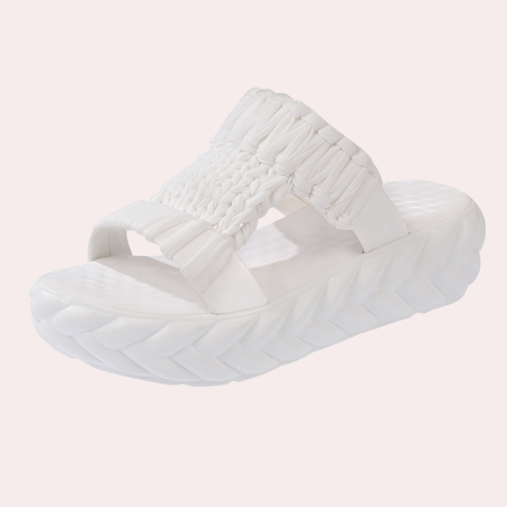 Raquel - Ruched Slide Sandals — White