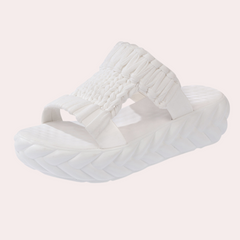 Raquel - Ruched Slide Sandals — White