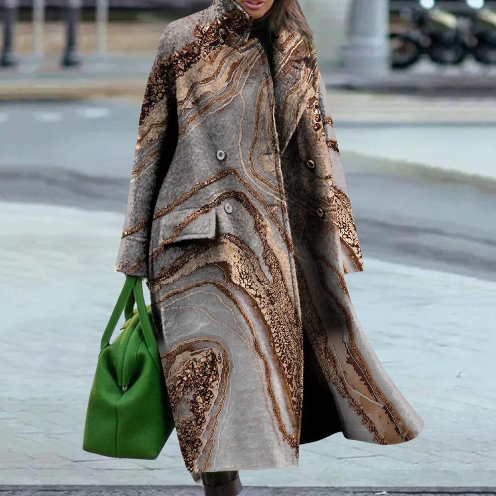 Delilah - Marbled Print Long Coat — Grey