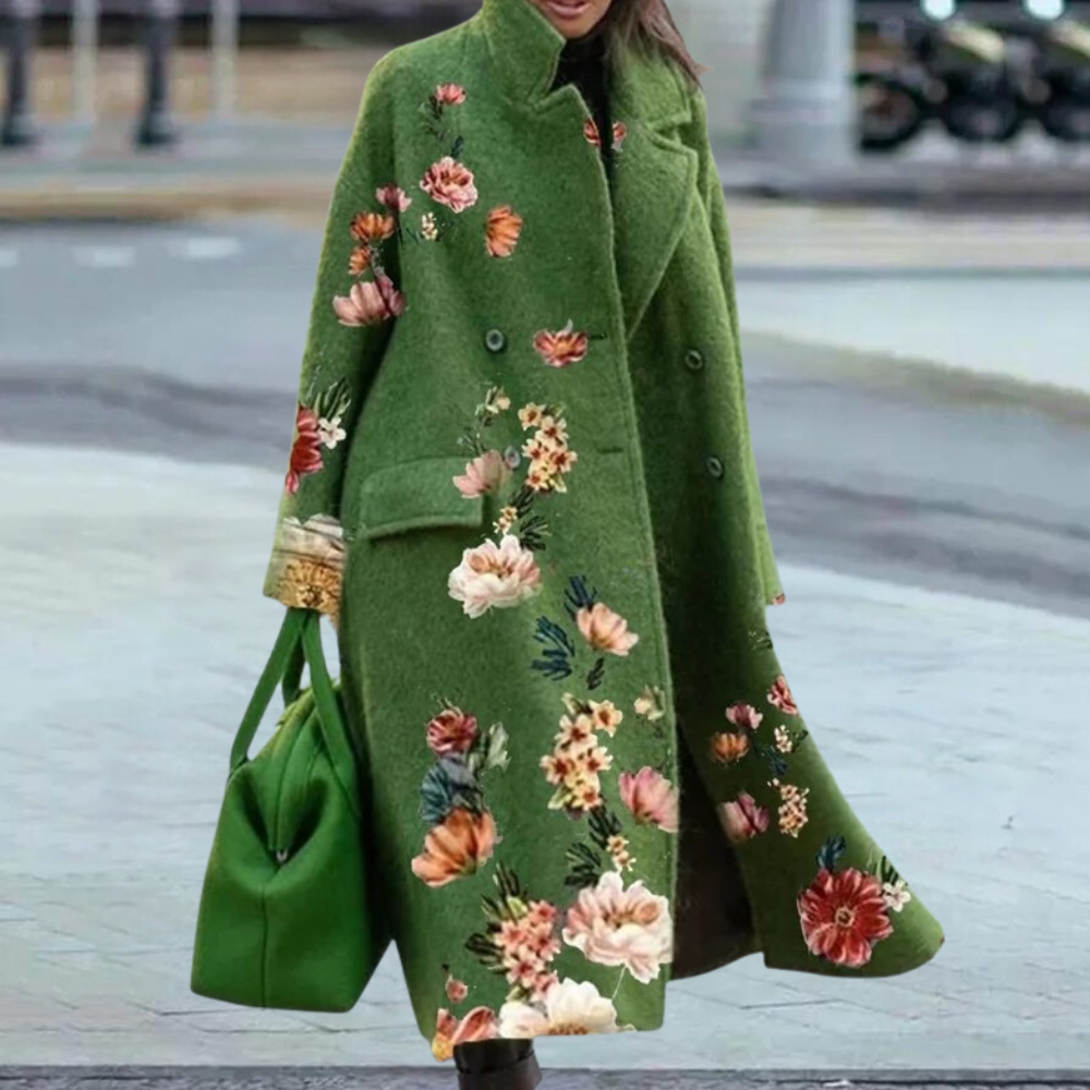 Delilah - Marbled Print Long Coat — Green