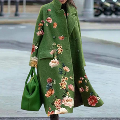 Delilah - Marbled Print Long Coat — Green
