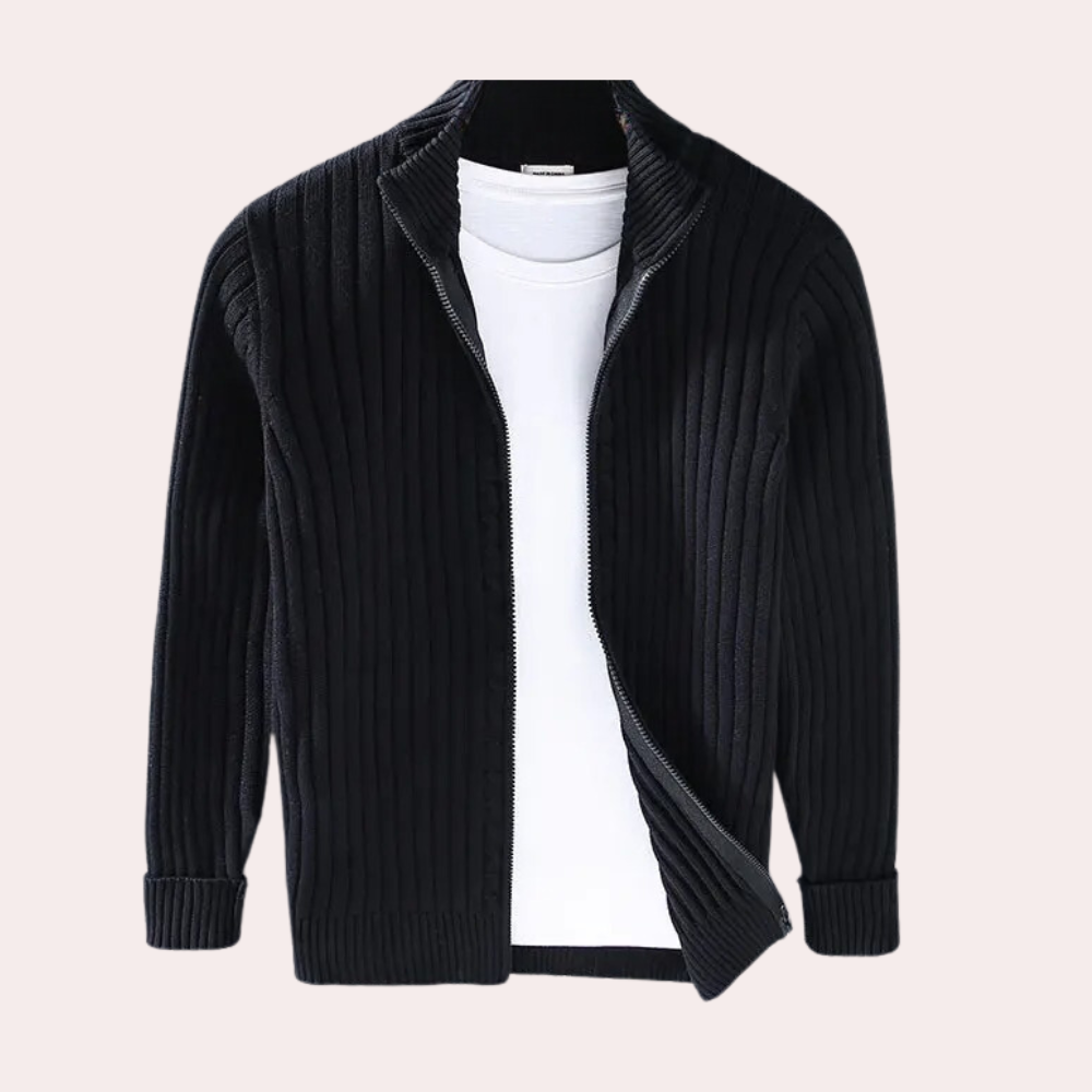 Xavier - Ribbed Zip Cardigan — Black