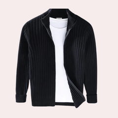 Xavier - Ribbed Zip Cardigan — Black