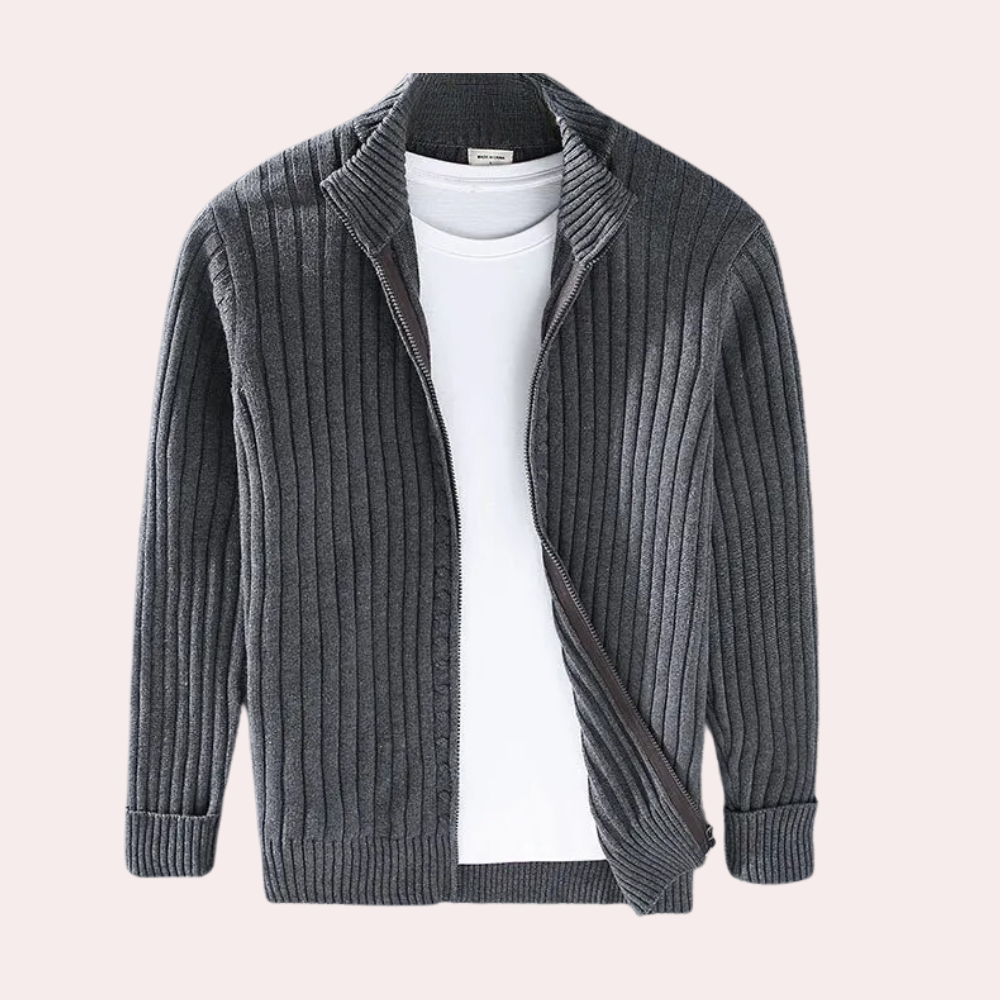 Xavier - Ribbed Zip Cardigan — Dark grey