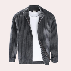 Xavier - Ribbed Zip Cardigan — Dark grey