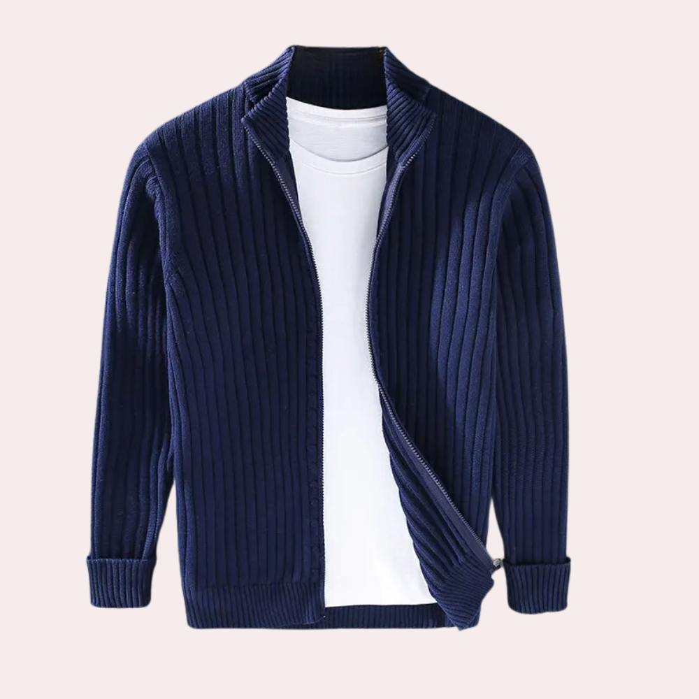Xavier - Ribbed Zip Cardigan — Dark blue