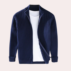 Xavier - Ribbed Zip Cardigan — Dark blue