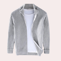 Xavier - Ribbed Zip Cardigan — Grey