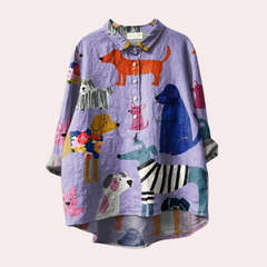Genevieve - Dog Print Linen Shirt — Multicoloured