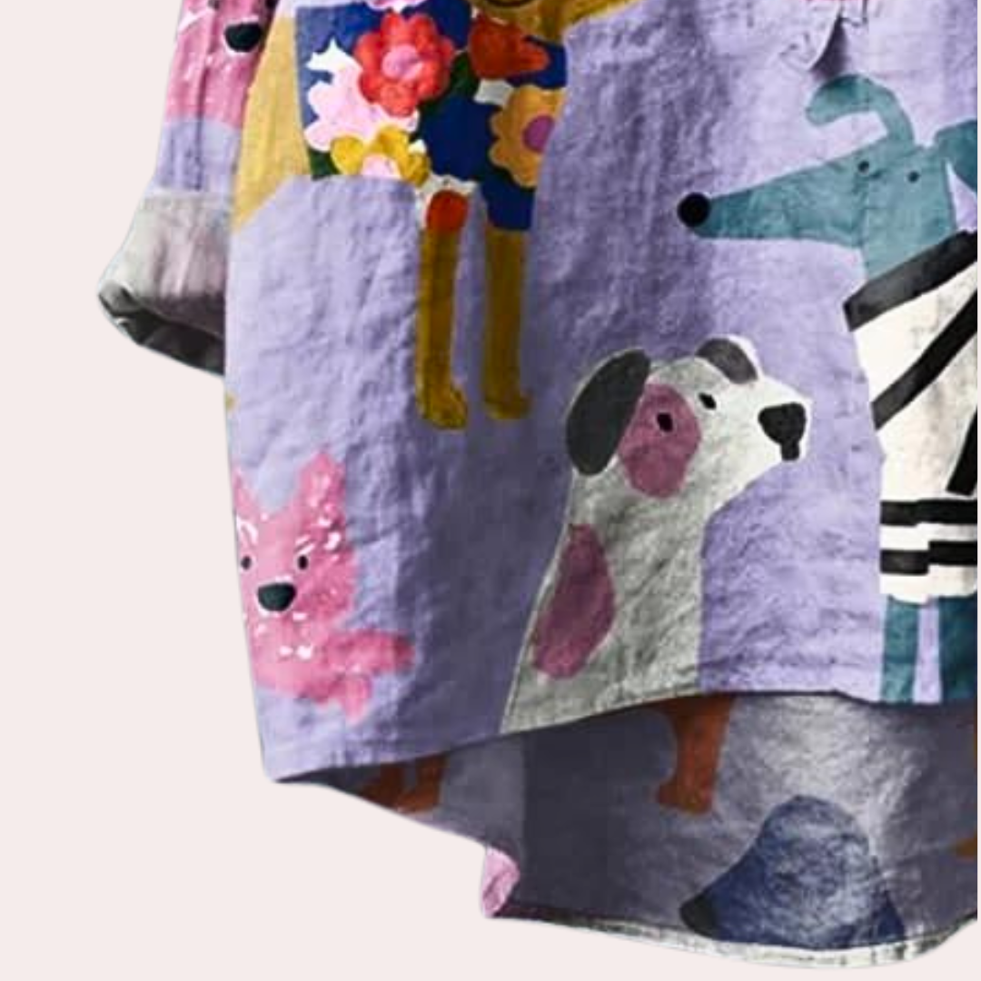 Genevieve - Dog Print Linen Shirt