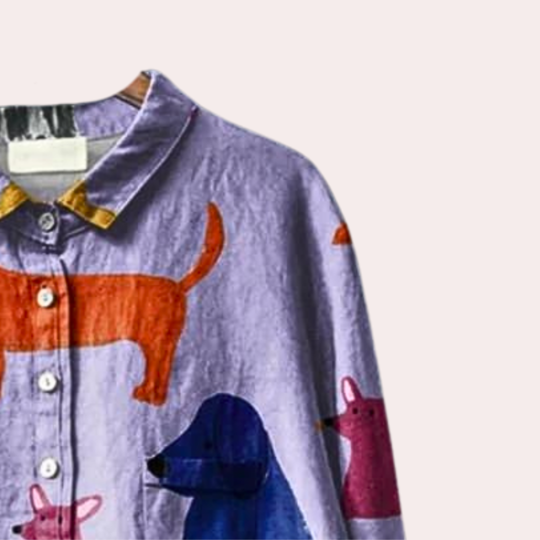 Genevieve - Dog Print Linen Shirt