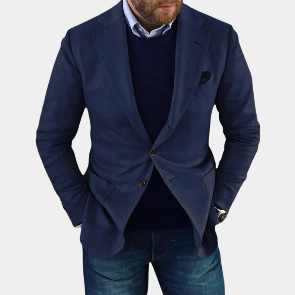 Scott - Linen Button Blazer — Navy blue