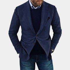 Scott - Linen Button Blazer — Navy blue