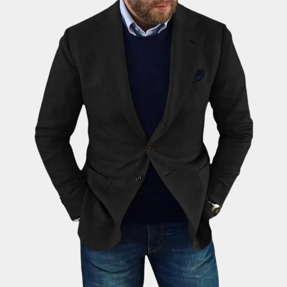 Scott - Linen Button Blazer — Black