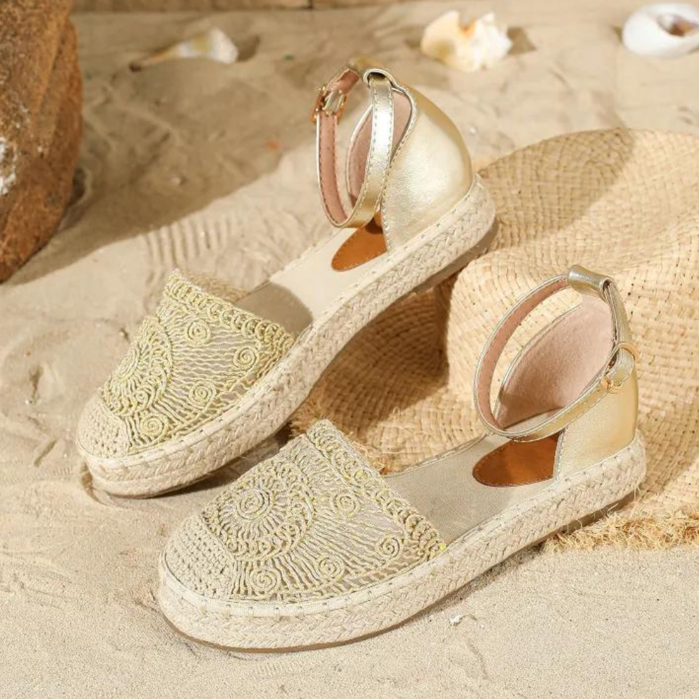 Fleur - Lace Espadrille Sandals — Beige