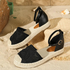 Fleur - Lace Espadrille Sandals — Black