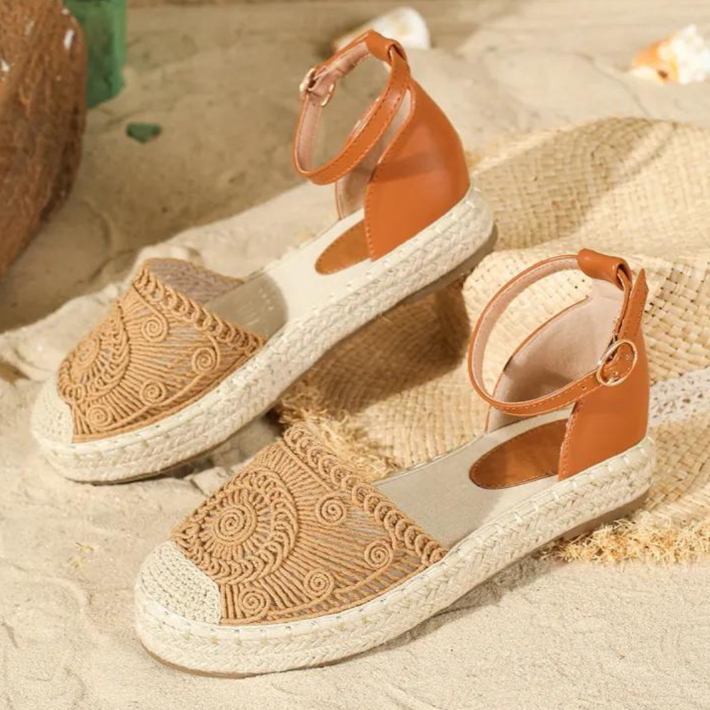Fleur - Lace Espadrille Sandals — Chocolate