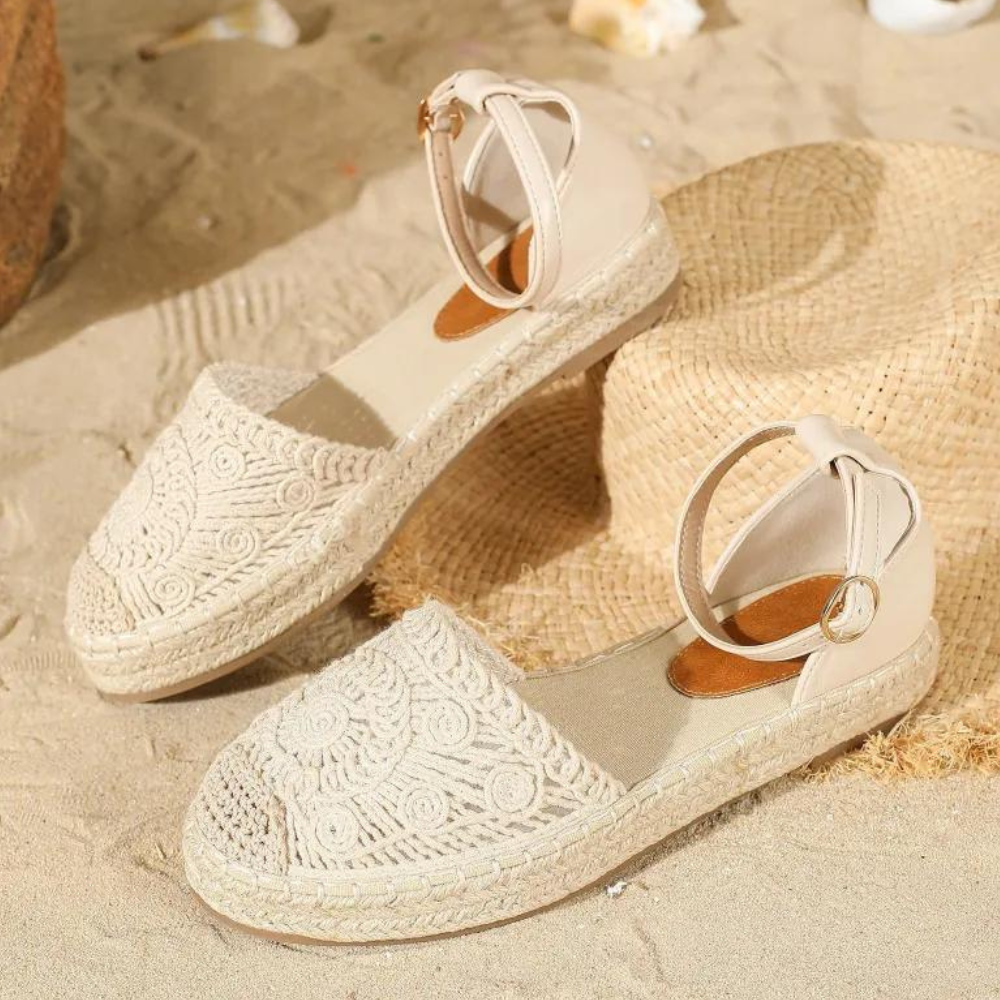 Fleur - Lace Espadrille Sandals — Milky white