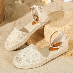 Fleur - Lace Espadrille Sandals — Milky white