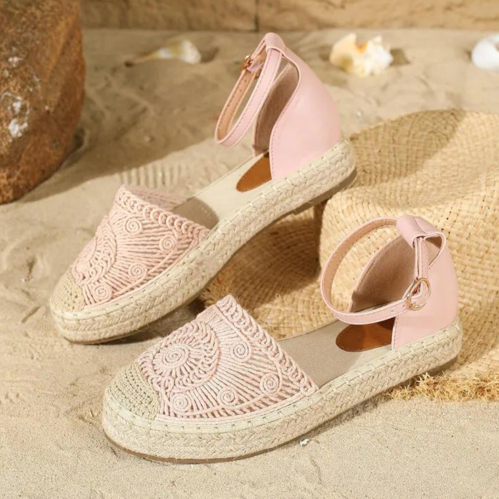 Fleur - Lace Espadrille Sandals — Pink