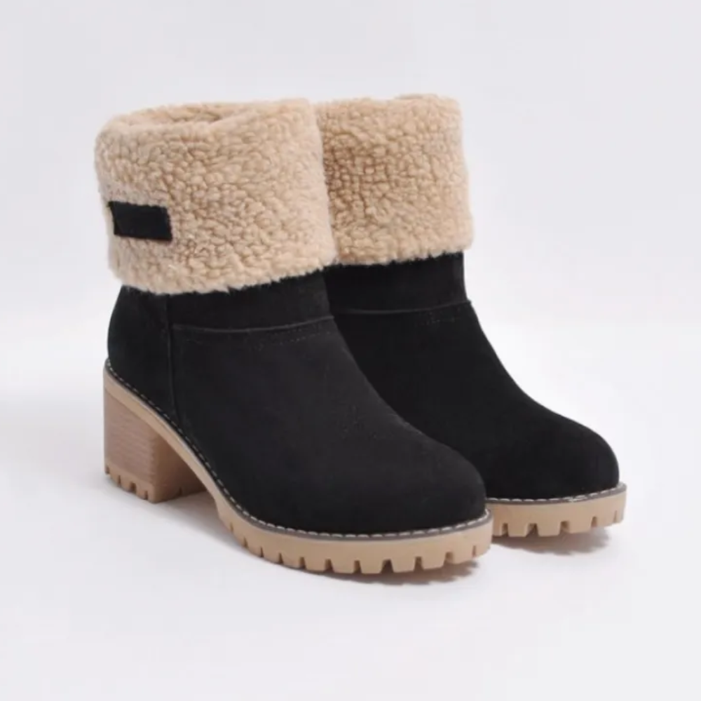 Dominique - Suede Boots with Fleece Cuff — Black