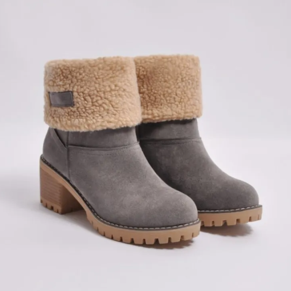 Dominique - Suede Boots with Fleece Cuff — Grey