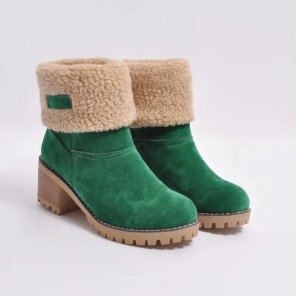 Dominique - Suede Boots with Fleece Cuff — Green