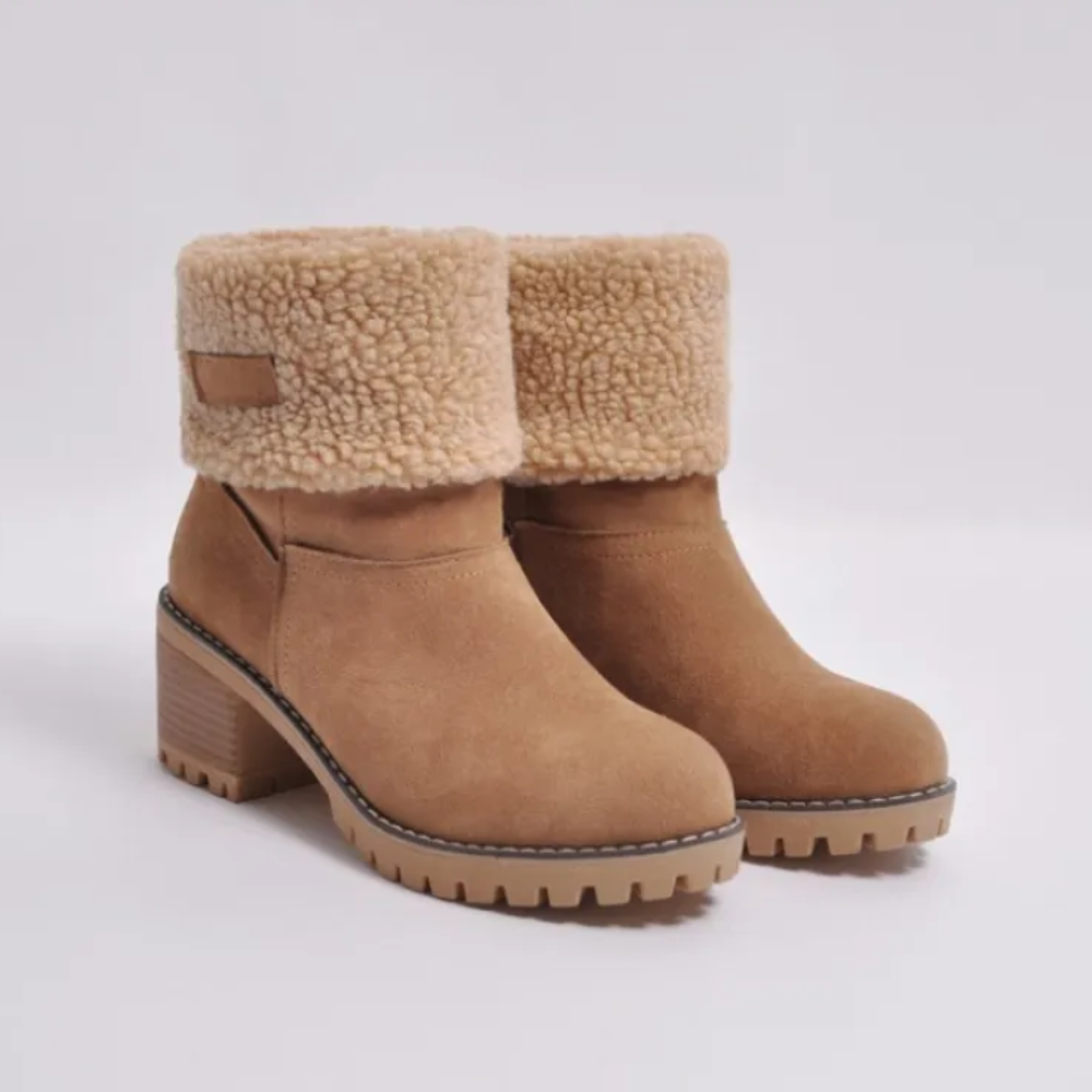 Dominique - Suede Boots with Fleece Cuff — Brown