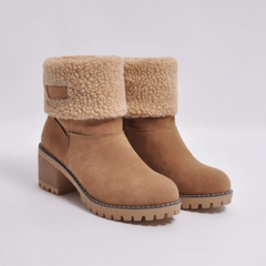 Dominique - Suede Boots with Fleece Cuff — Brown