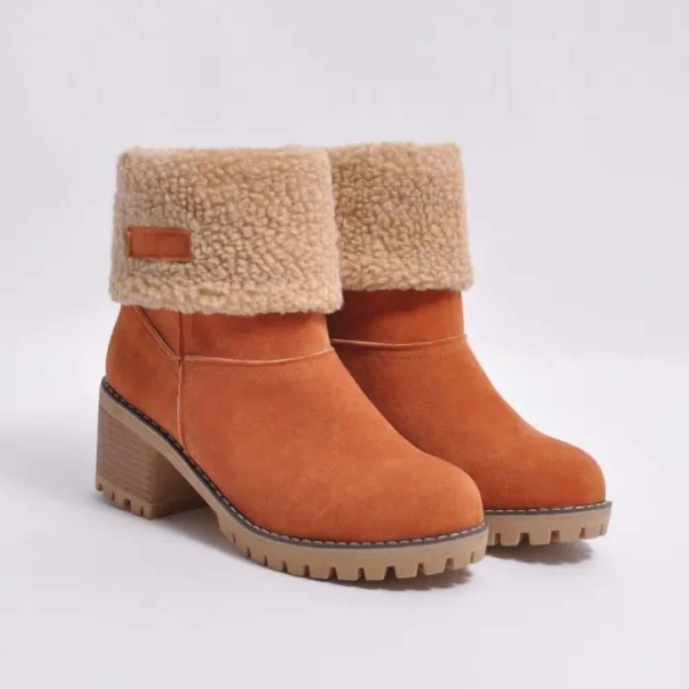 Dominique - Suede Boots with Fleece Cuff — Orange