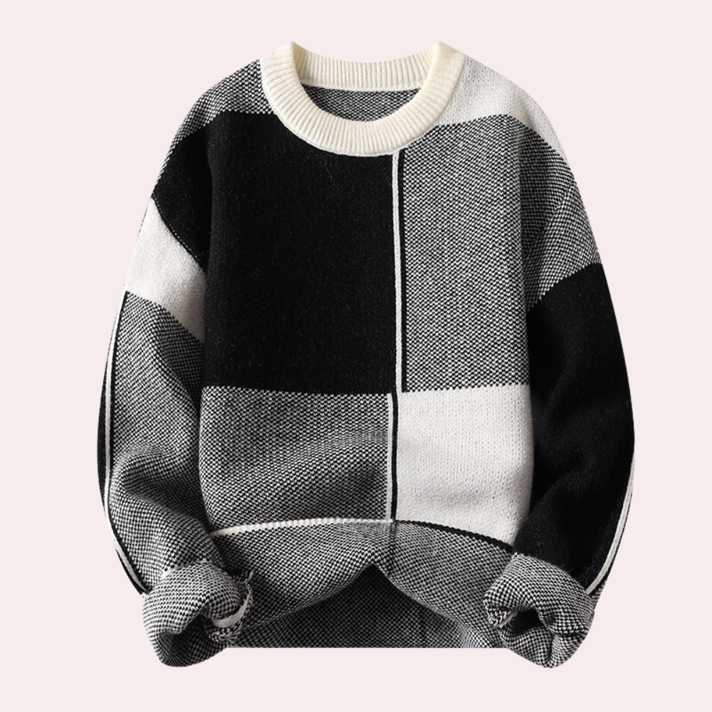 Timothy - Colour Block Panel Jumper — Black