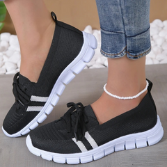 Zinnia - Knit Lace up Trainers — Black