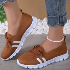 Zinnia - Knit Lace up Trainers — Brown