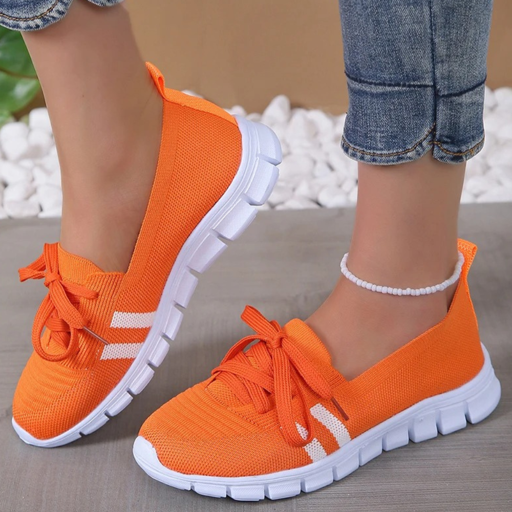 Zinnia - Knit Lace up Trainers — Orange