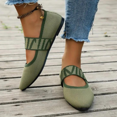 Regina - Knit Mary Jane Flats — Army green