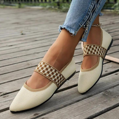 Regina - Knit Mary Jane Flats — Beige