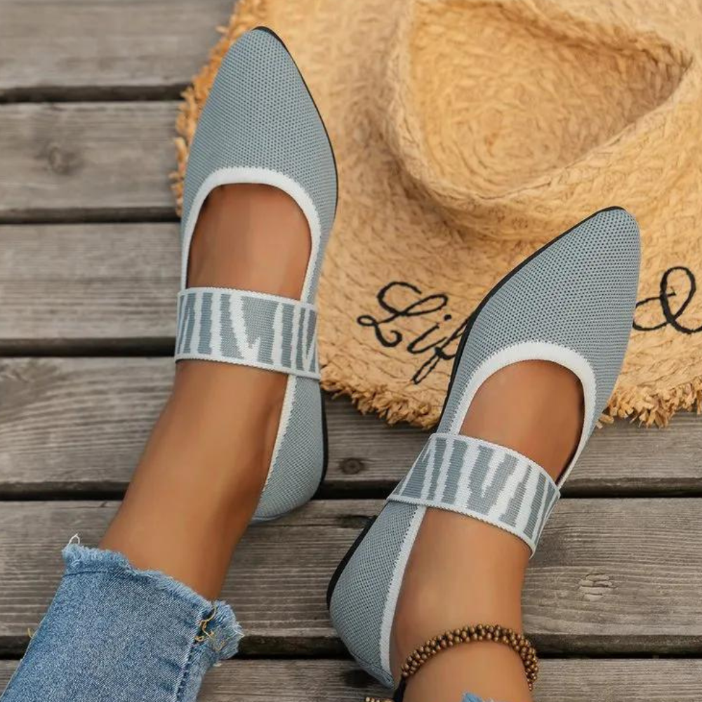 Regina - Knit Mary Jane Flats — Light grey