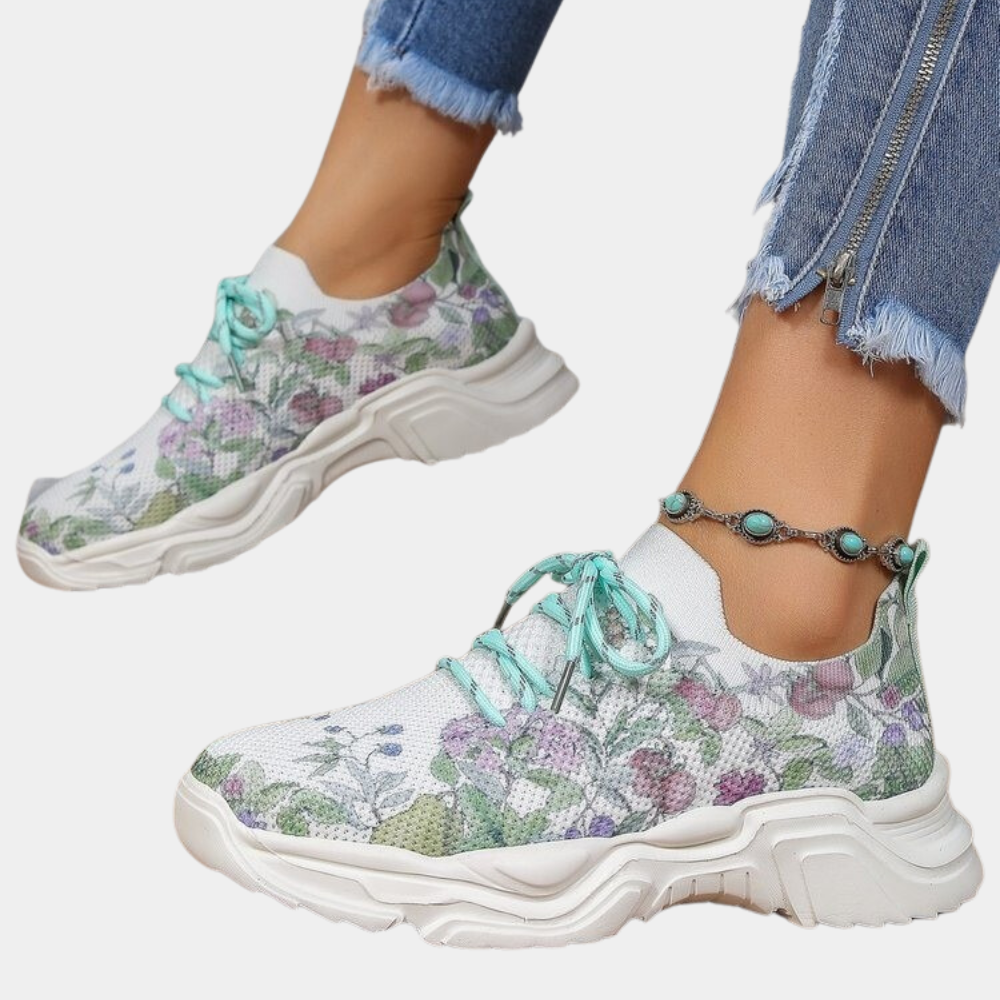 Charlotte - Floral Print Chunky Sneakers — Grey