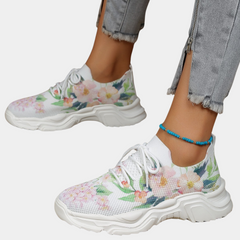 Charlotte - Floral Print Chunky Sneakers — White
