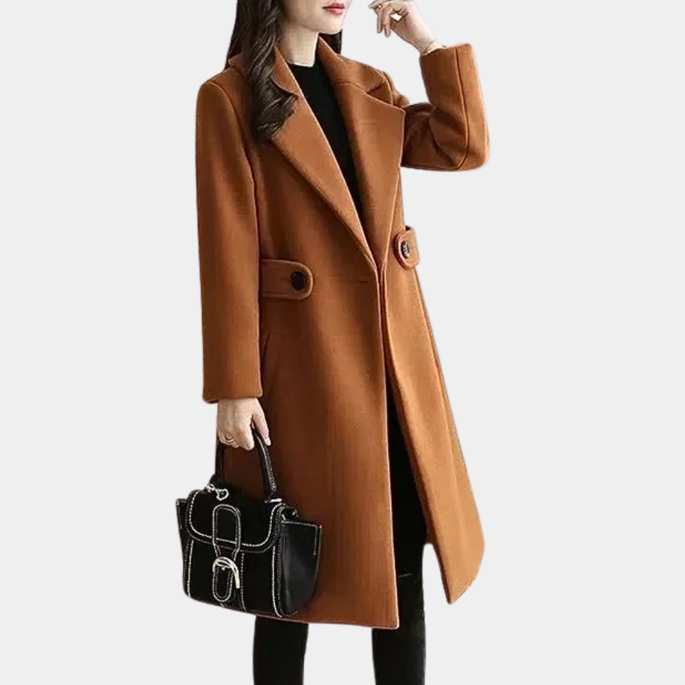 Courtney - Wool Coat with Wide Lapels — Brown