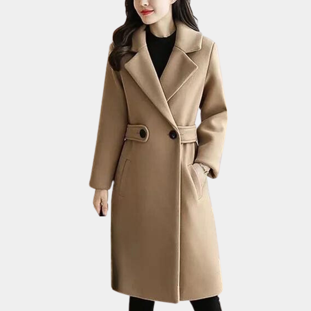 Courtney - Wool Coat with Wide Lapels — Khaki